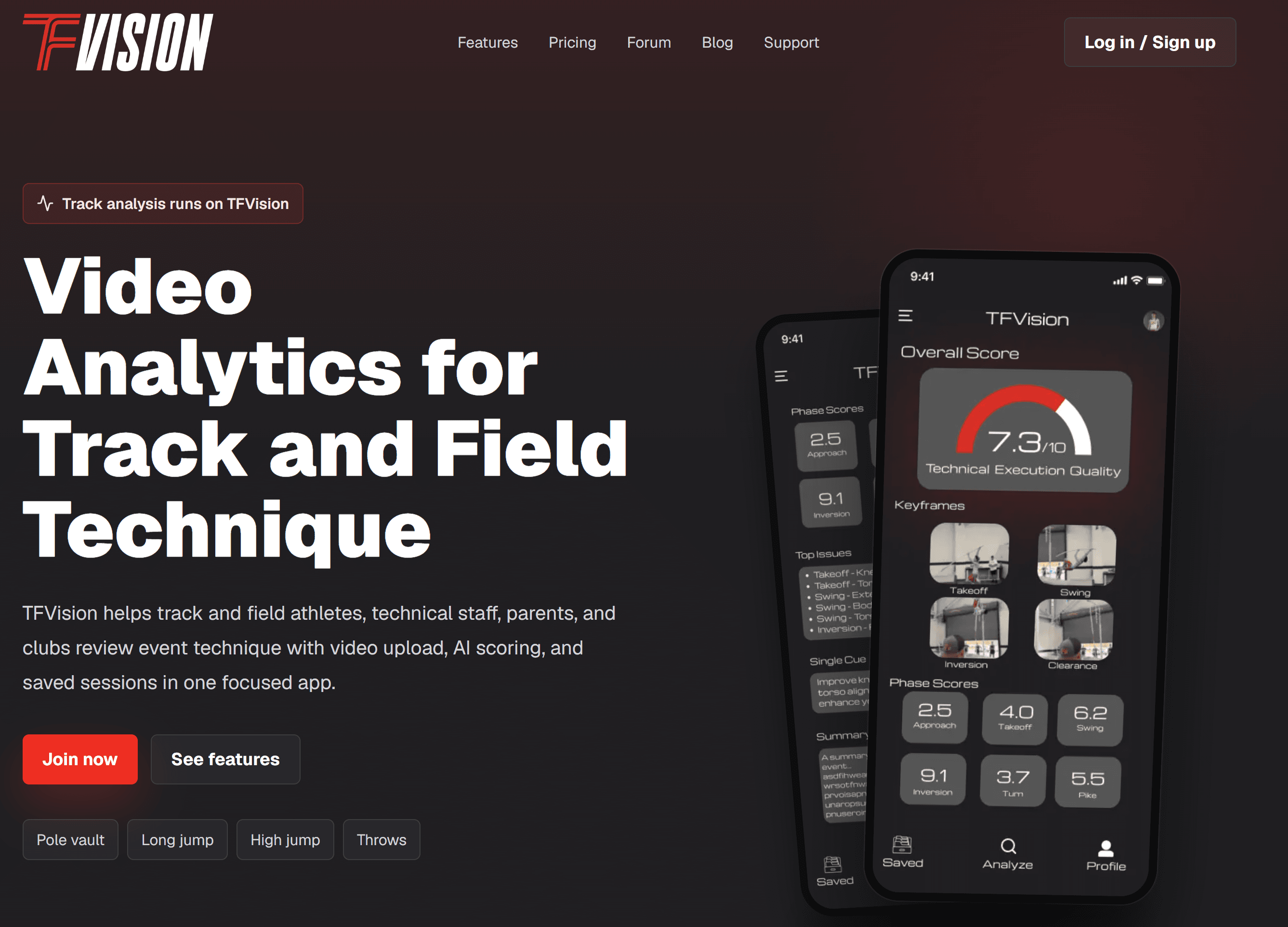 TFVision landing page and mobile application